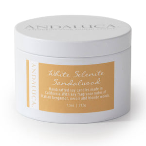 White Selenite Sandalwood 7.5 oz. Tin Candle