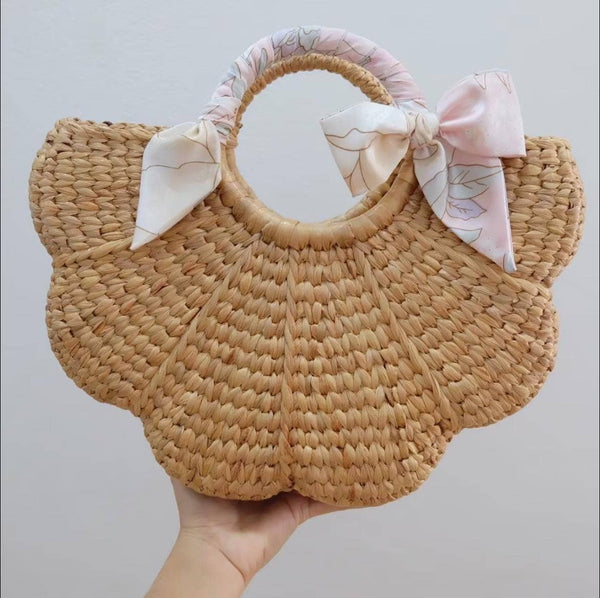 Water Hyacinth Flower Scalloped Handbag / Market Bag: Medium