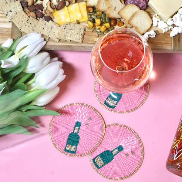 Pop the Champagne Bottle Beaded Coaster: Orange