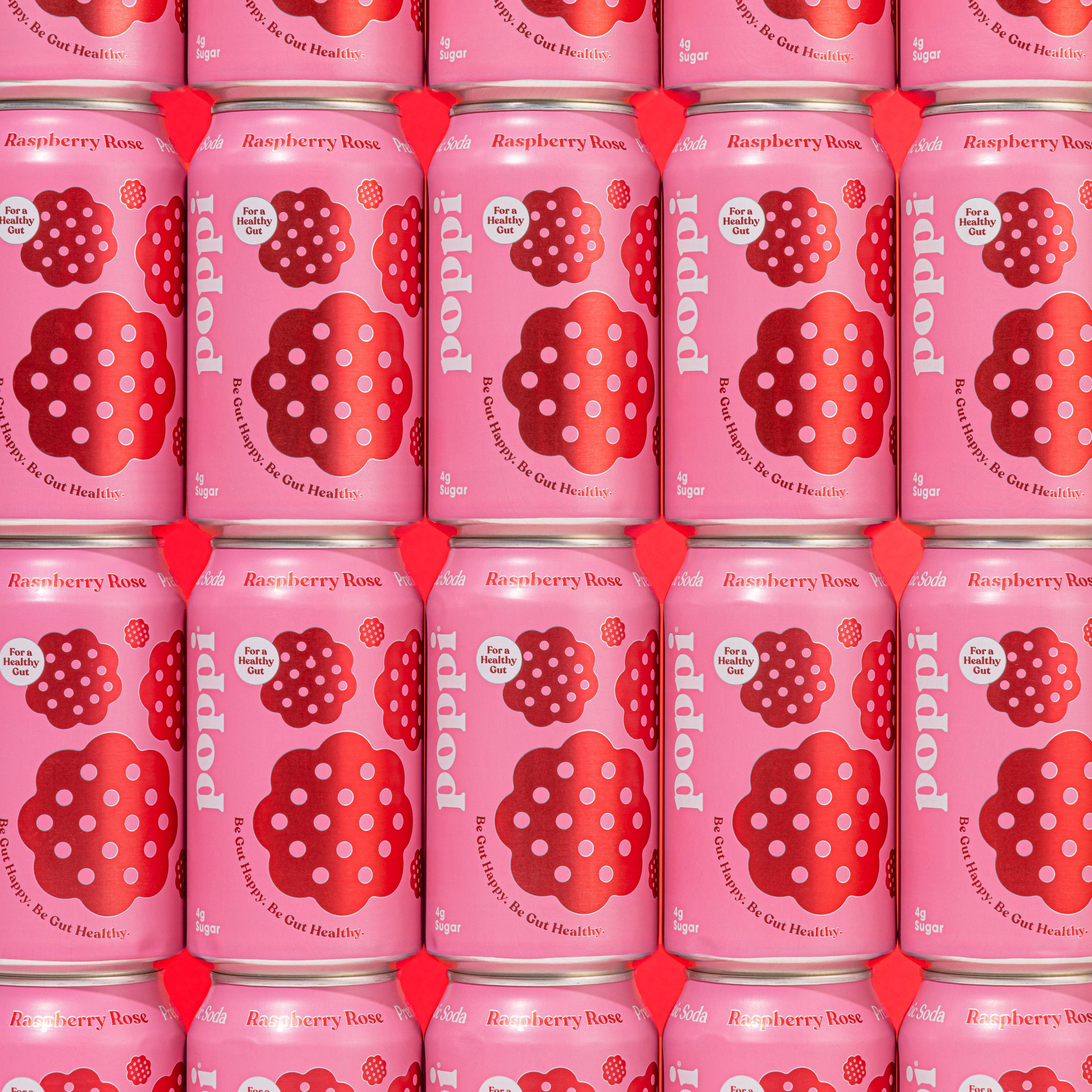 poppi, Raspberry Rose, A Healthy Sparkling Prebiotic Soda
