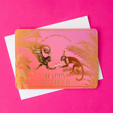 Partner in Wine Birthday Card | Monkeys