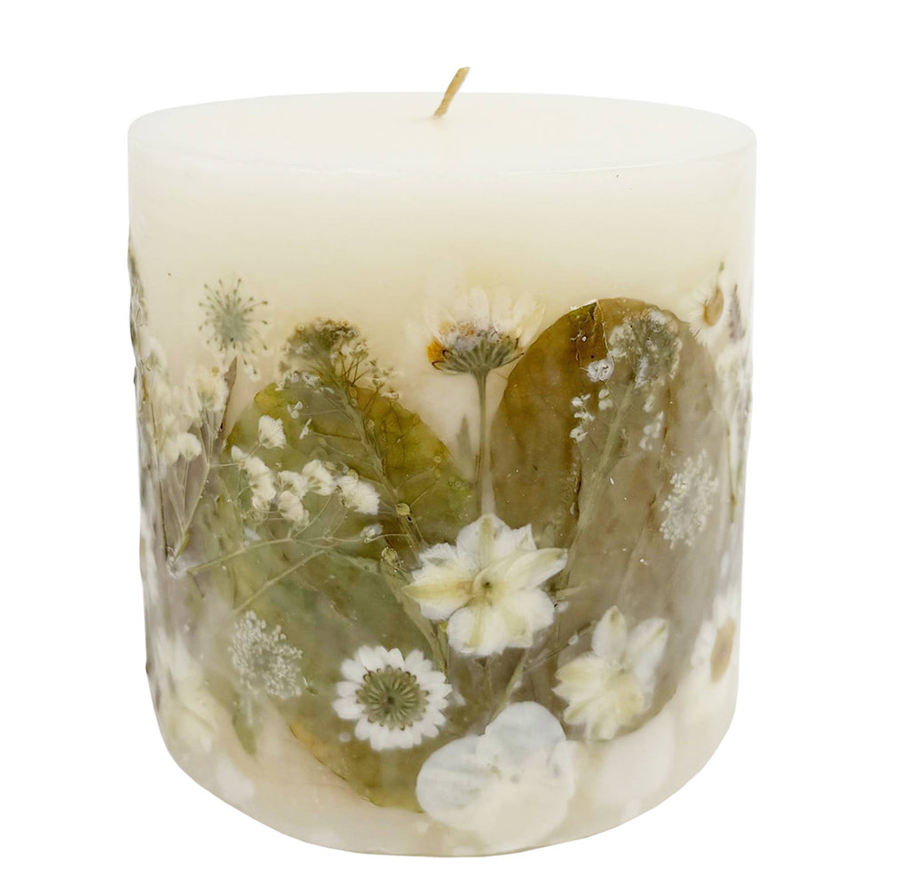 Paperwhite & Fauna Pressed Flower Pillar Candle