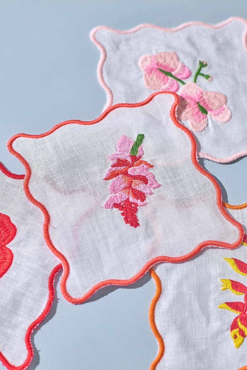 Flores Embroidered Linen Coaster/Cocktail Napkin, Set of 4