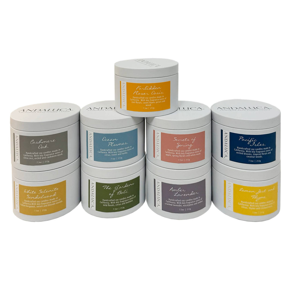 White Selenite Sandalwood 7.5 oz. Tin Candle