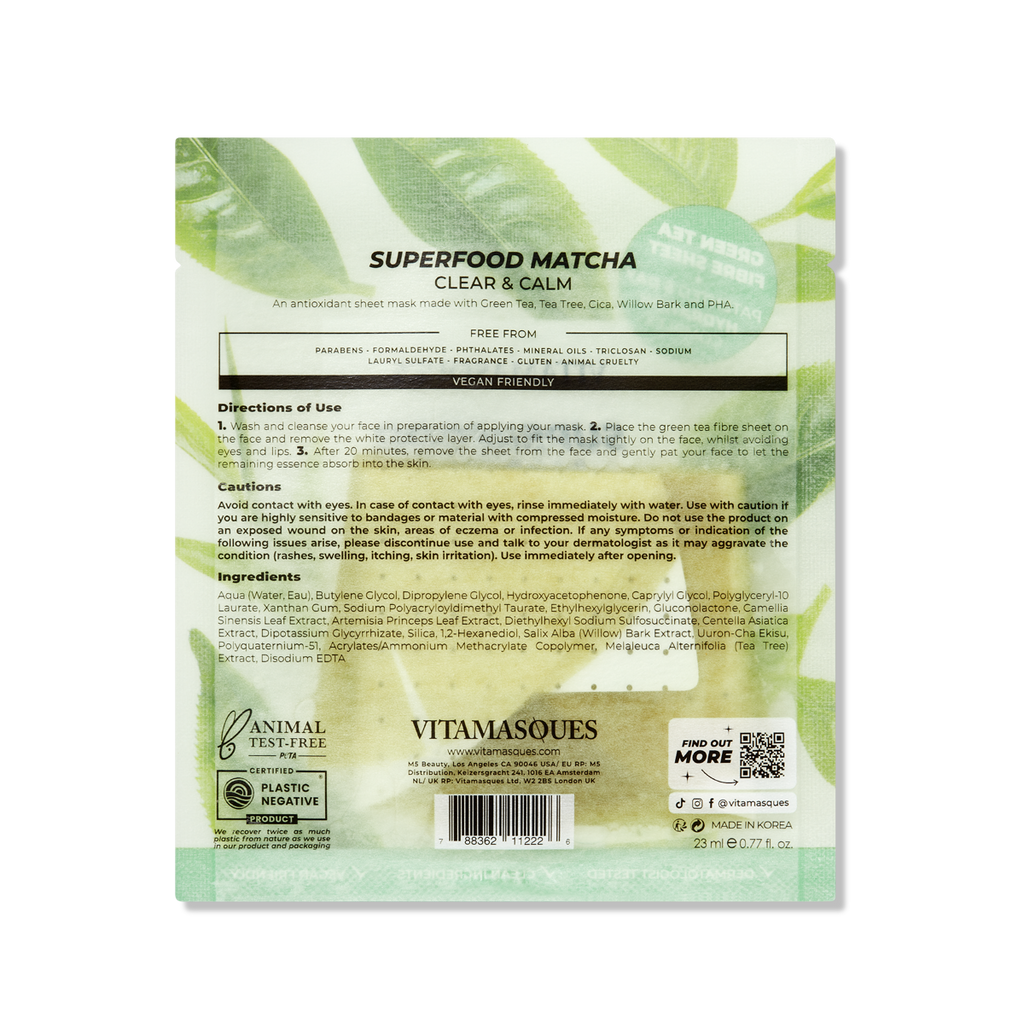 SUPERFOOD MATCHA CLEAR & CALM ANTIOXIDANT FACE SHEET MASK