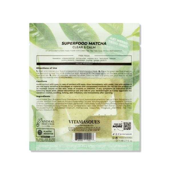 SUPERFOOD MATCHA CLEAR & CALM ANTIOXIDANT FACE SHEET MASK