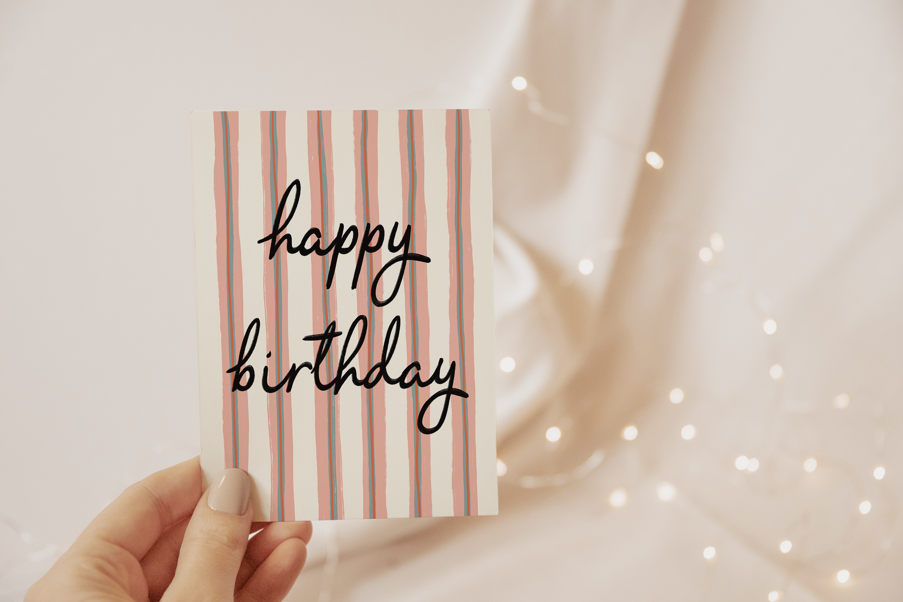 Happy Birthday Pink Stripe Card