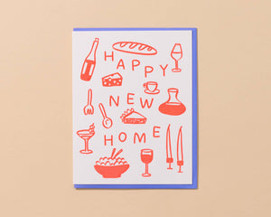 Happy New Home Letterpress Food Icons Housewarming Card