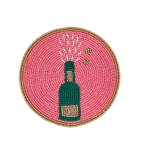 Pop the Champagne Bottle Beaded Coaster: Orange