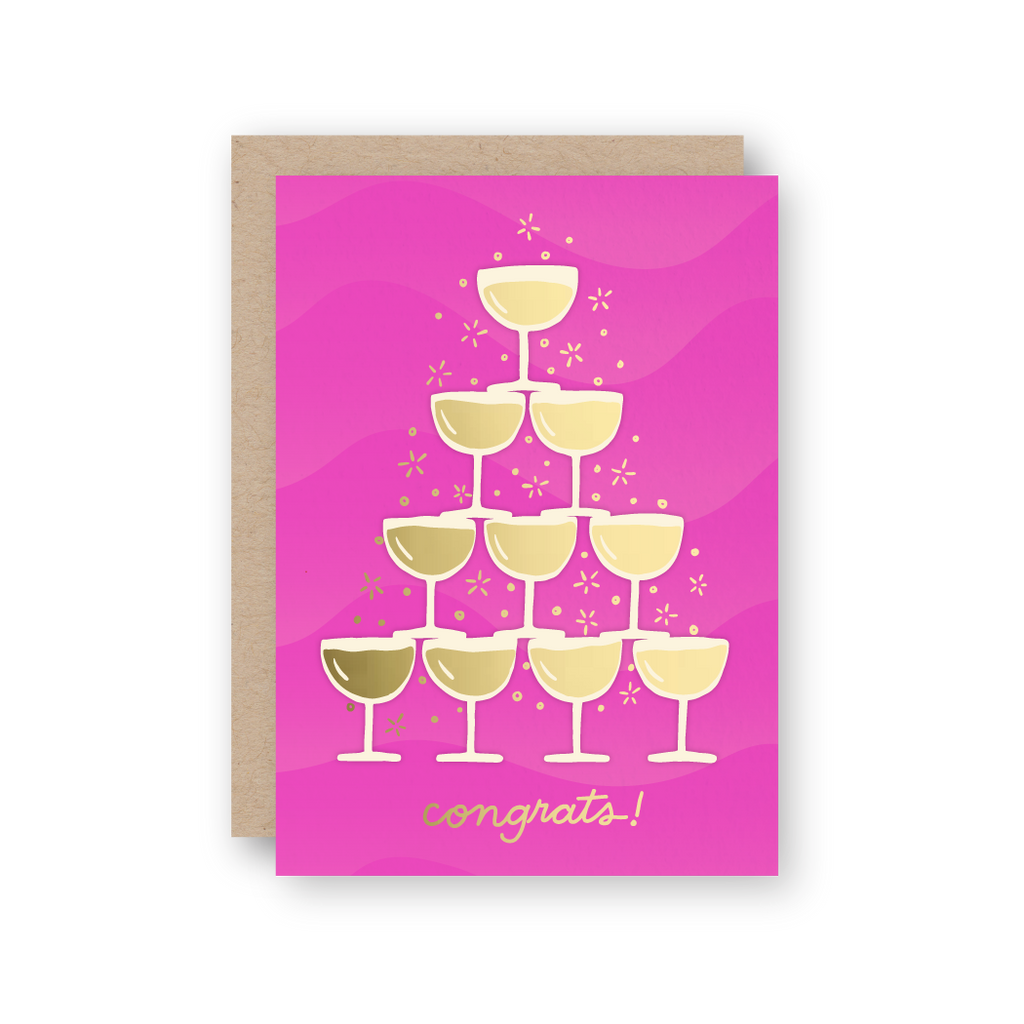 Congrats Champagne Letterpress and Foil Greeting Card