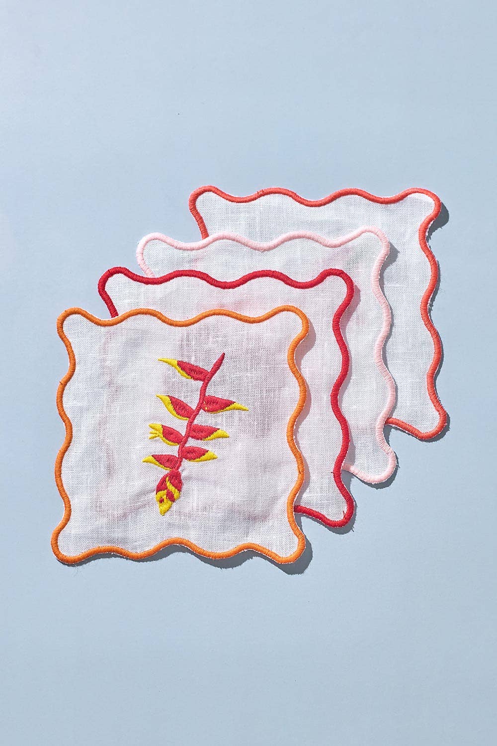 Flores Embroidered Linen Coaster/Cocktail Napkin, Set of 4