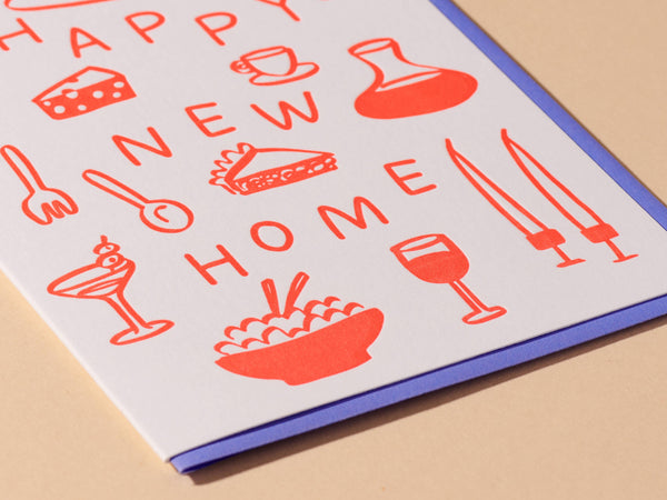 Happy New Home Letterpress Food Icons Housewarming Card