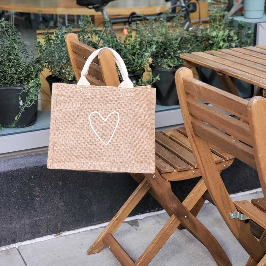 Handmade Burlap Jute Tote l Gift Bag - Heart