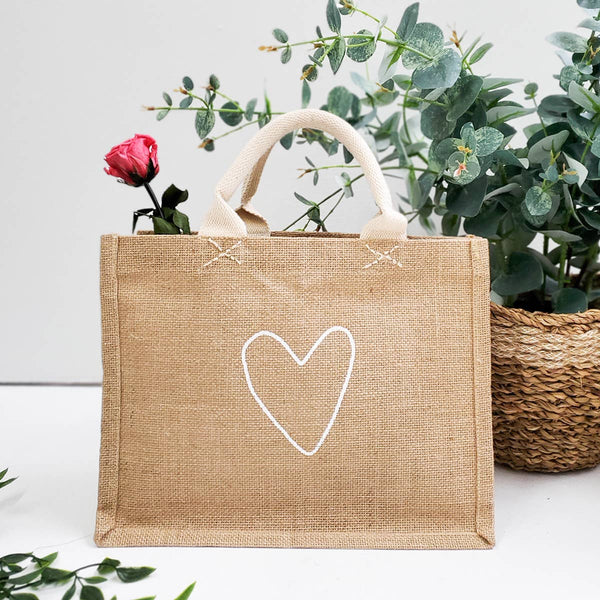 Handmade Burlap Jute Tote l Gift Bag - Heart