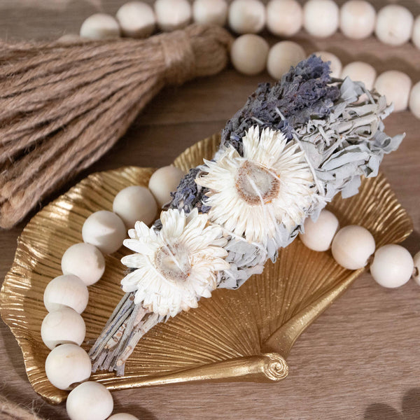 4" Lavender Strawflower and White Sage Smudge Wand