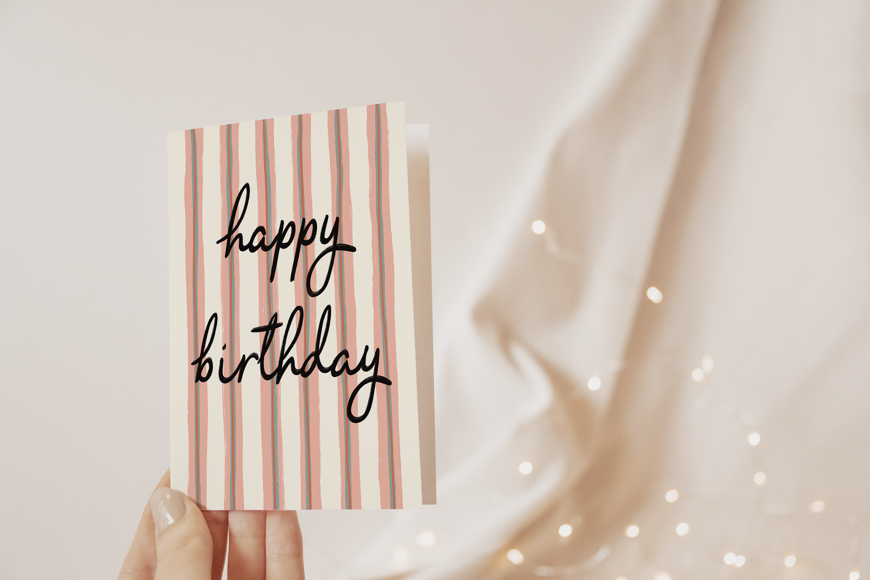 Happy Birthday Pink Stripe Card