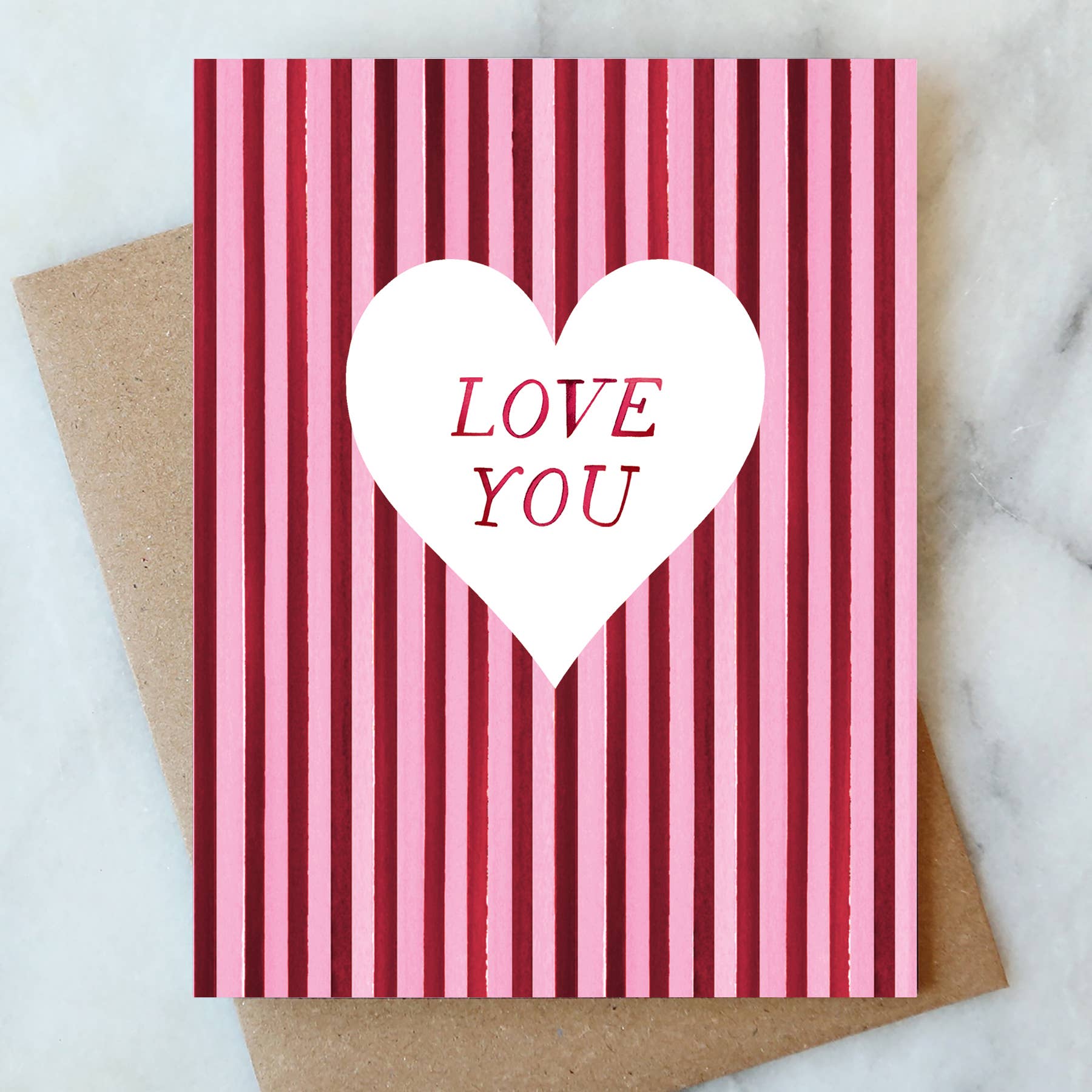 Burgundy Stripe Love Card | Valentine Love Friendship