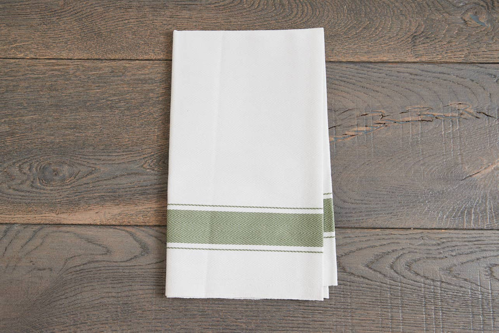 Classic Italian Kitchen Tea Towel - Herringbone Green