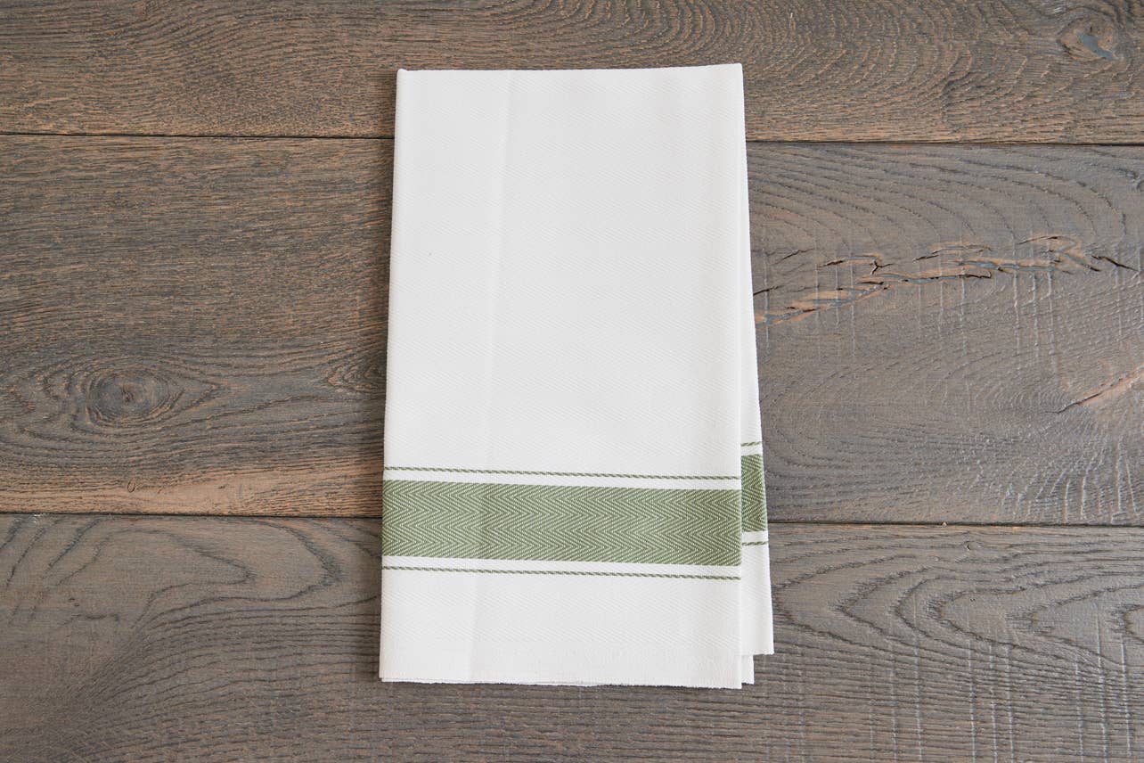 Classic Italian Kitchen Tea Towel - Herringbone Green