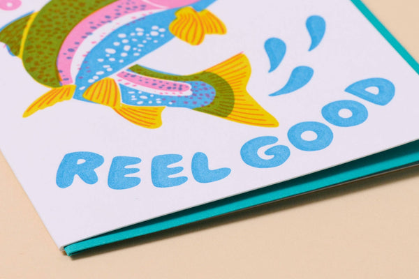 Reel Good (Trout) Letterpress Fish Birthday Card Spring Easter