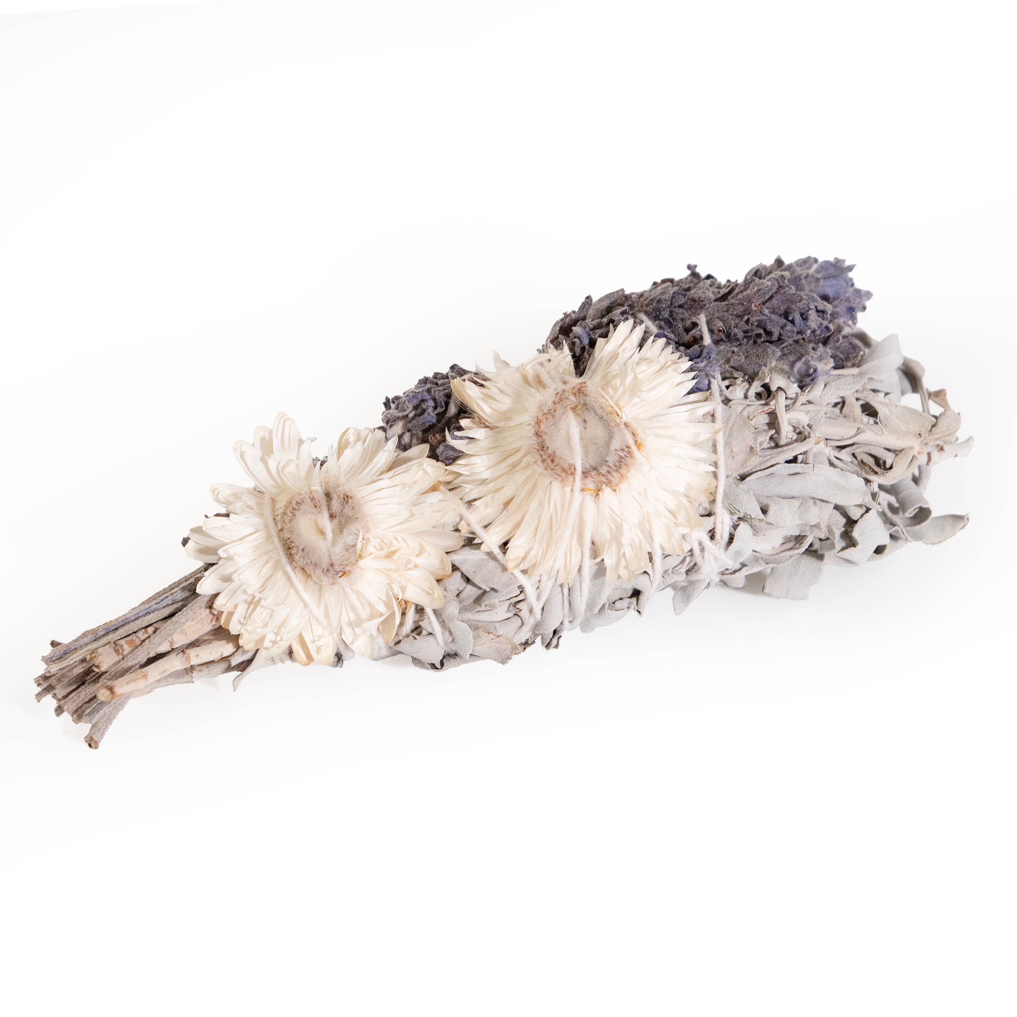 4" Lavender Strawflower and White Sage Smudge Wand