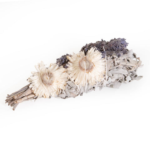4" Lavender Strawflower and White Sage Smudge Wand