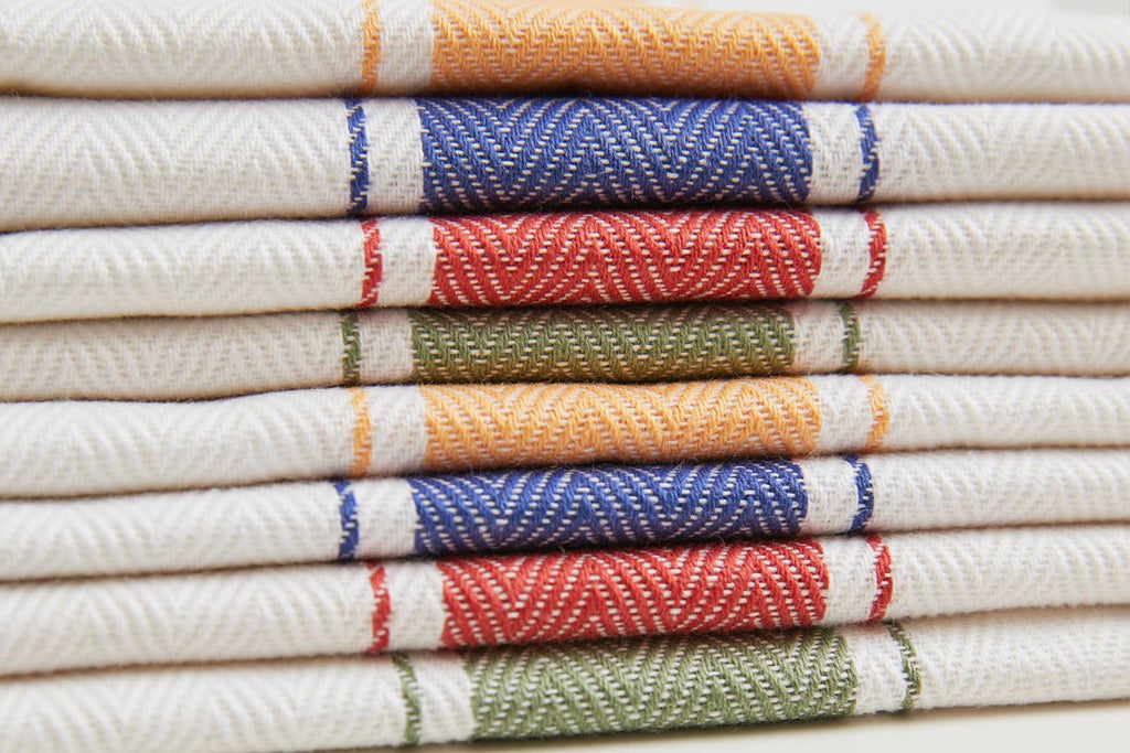 Classic Italian Kitchen Tea Towel - Herringbone Green