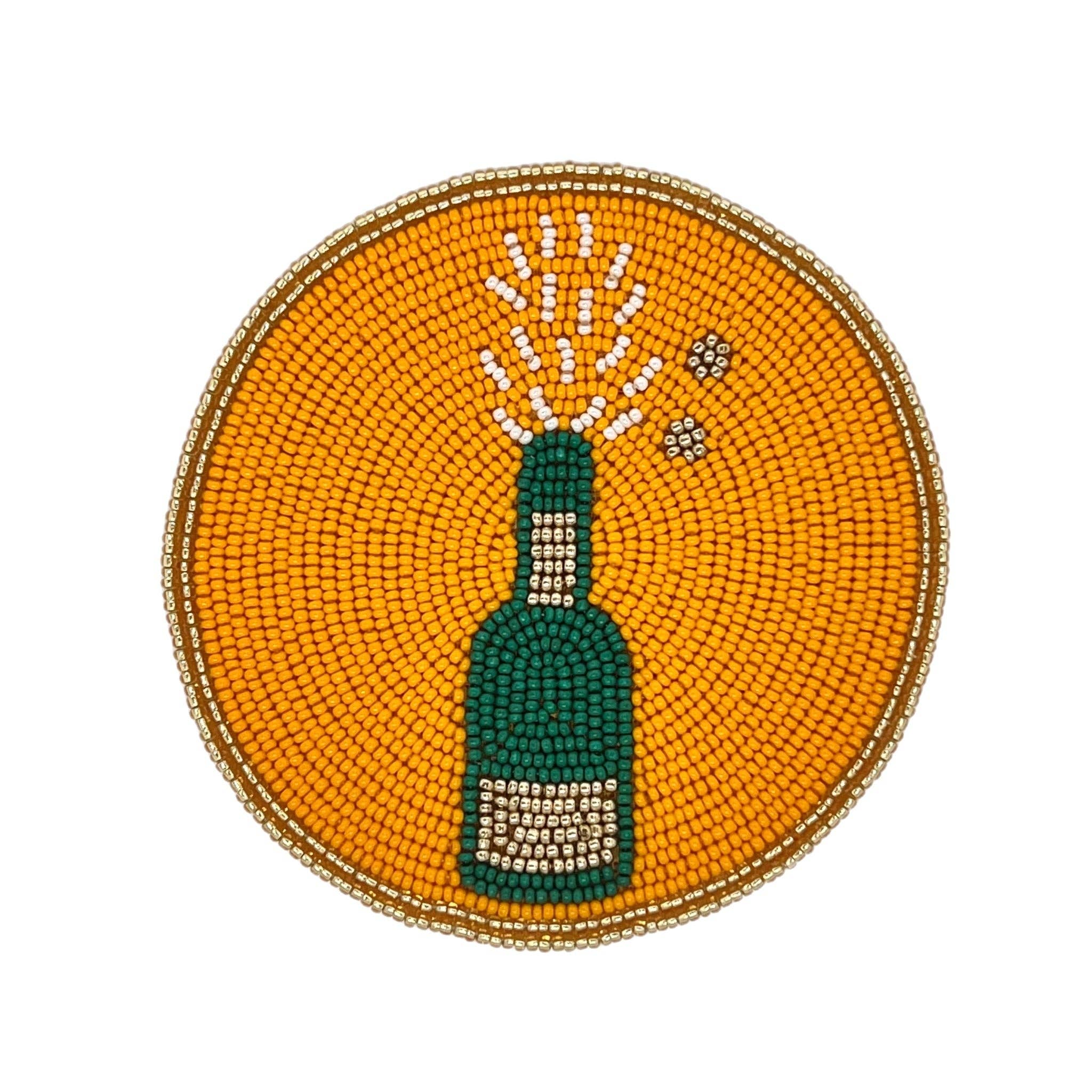 Pop the Champagne Bottle Beaded Coaster: Orange