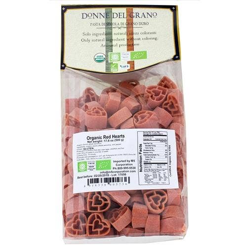 Organic Red Hearts Colored Pasta - 17.6oz (500gm)