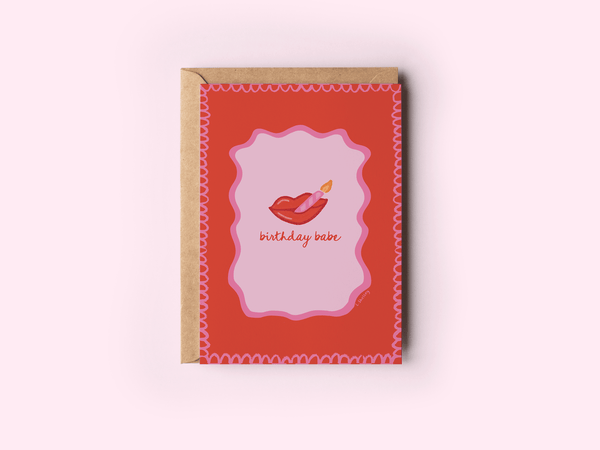 Birthday Babe Lipstick and Lit Candle Glam Greeting Card