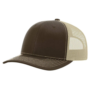 Richardson 112 Classic Premium Trucker Hat, Snapback Cap: Brown/Khaki