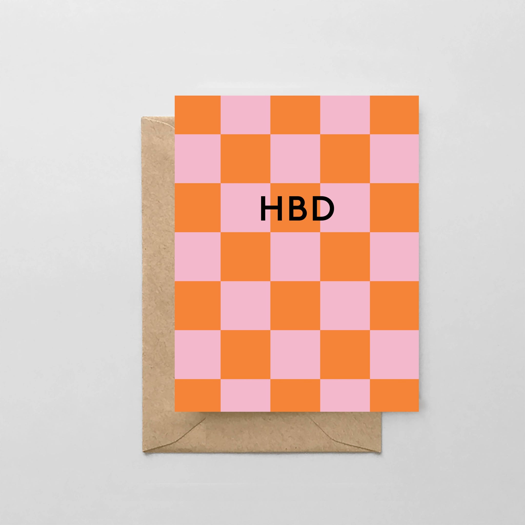 HBD Pink and Orange Check -  Greeting Card