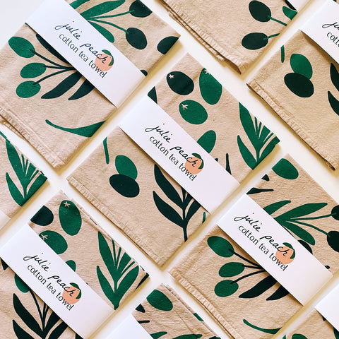 Olive Toss Camel 20" Tea Towel - 100% Cotton