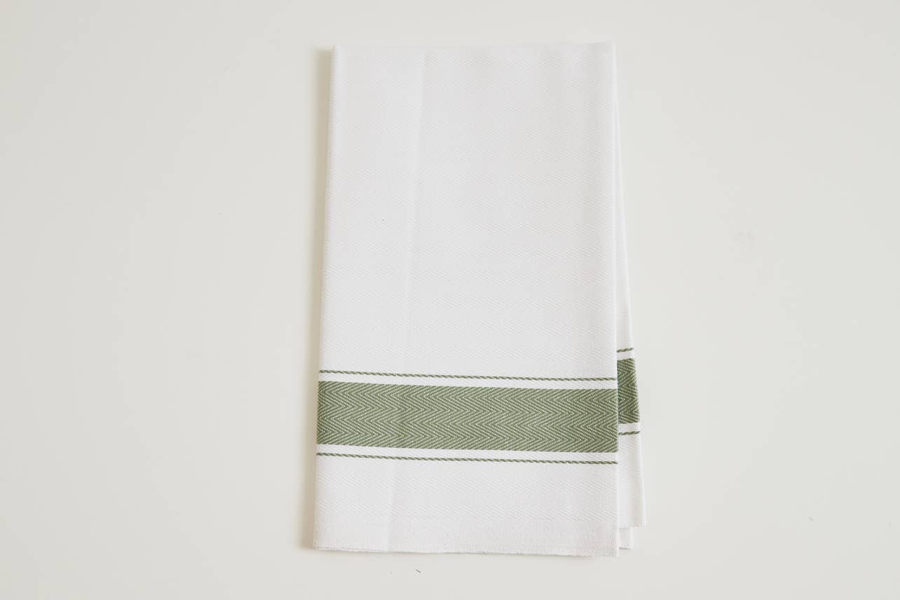 Classic Italian Kitchen Tea Towel - Herringbone Green