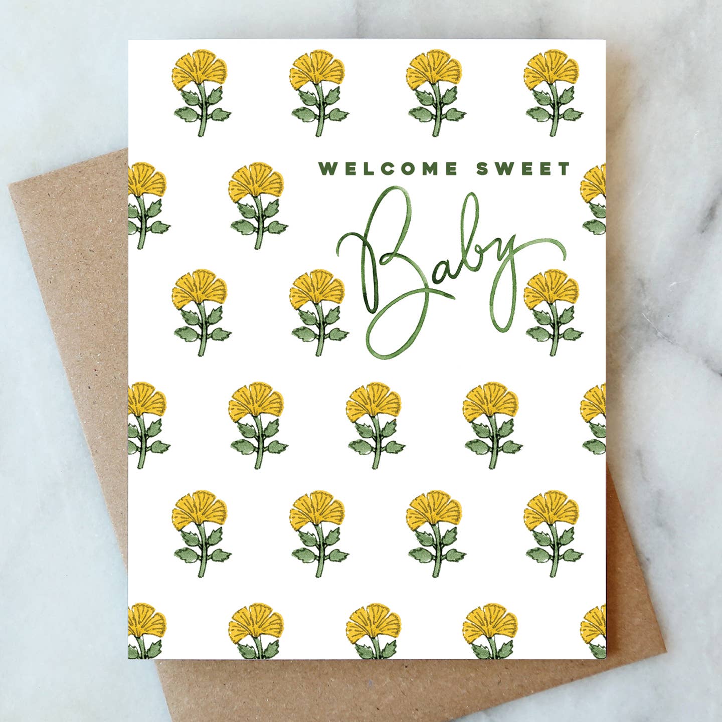 Yellow Floral Baby Card