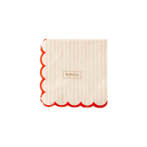 VAL938 - Valentine Pink Stripe Scallop Cocktail Napkin