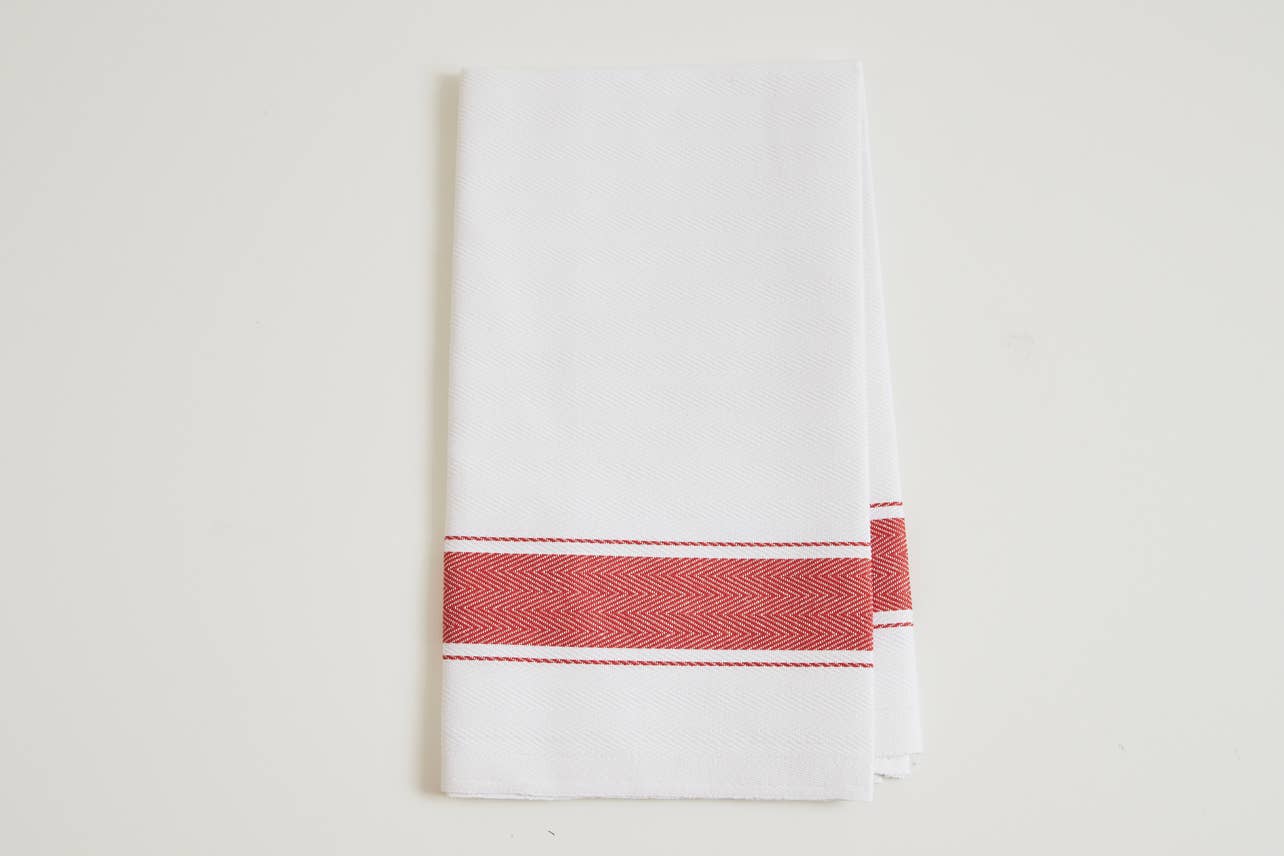 Classic Italian Kitchen Tea Towel - Herringbone Red