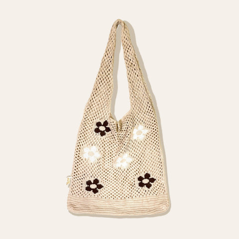 NEW! Floral Crochet Slouchy Shoulder Bag - Mocha