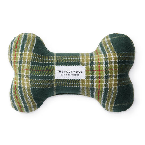 Mossy Plaid Flannel Holiday Dog Bone Squeaky Toy