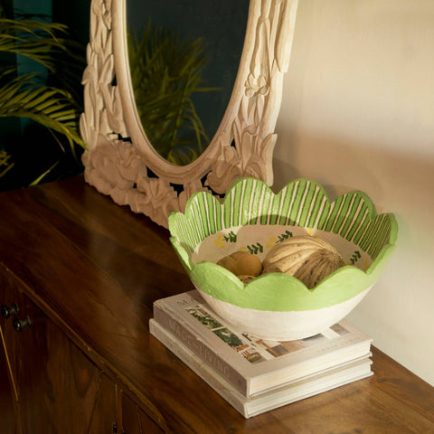 Meadow Paper Mache Scalloped Bowl
