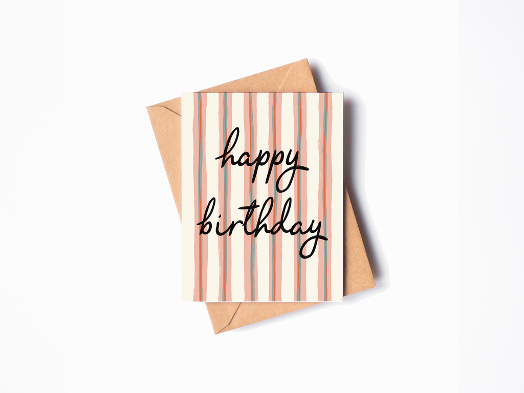 Happy Birthday Pink Stripe Card